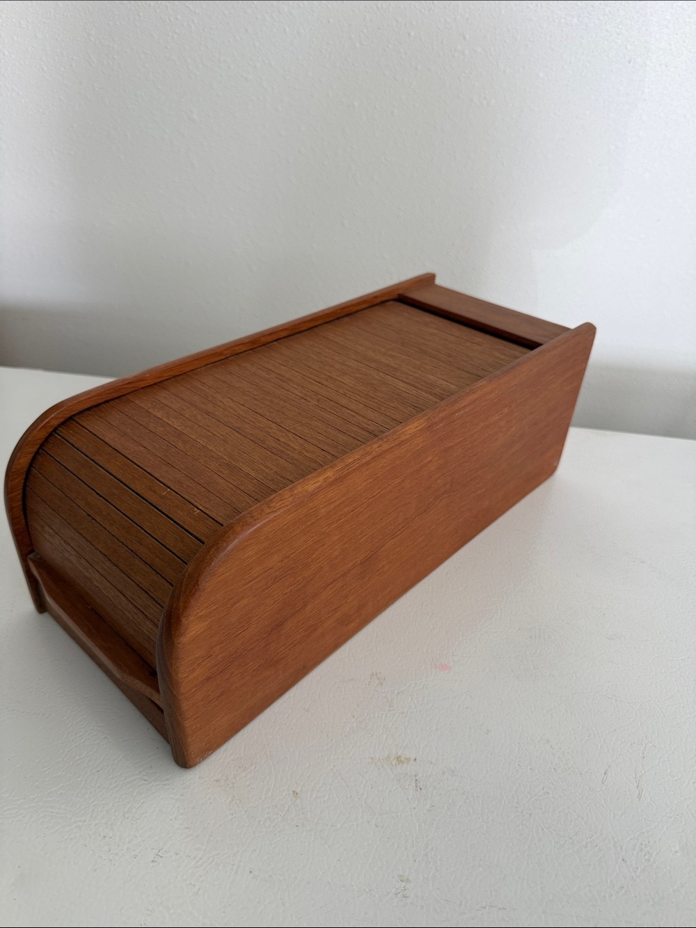 Kalmar Designs teak wood tambour roll top storage box- Midcenteury Modern